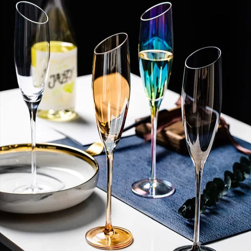 Verres à champagne biseautés style nordique changeant