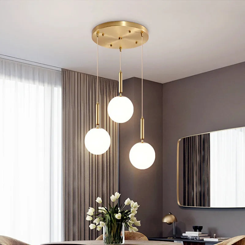 Suspension laiton noir boule lait LED - vue 2 sur 20