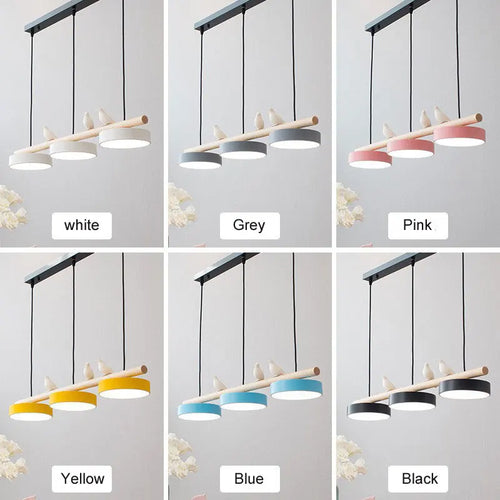 Moderner nordischer LED-Kronleuchter mit Vogel-Dekoration und Macaron-Farben aus Eisen - vue 4 sur 12