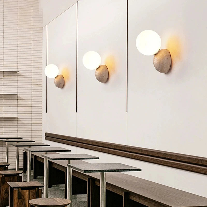 Applique murale led style grotte pierre rond créatif nordique - vue 6 sur 7