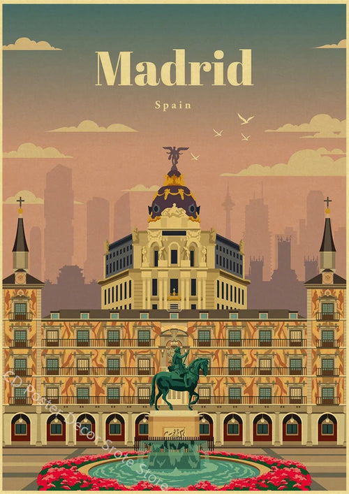 affiche vintage des villes du monde pour décoration murale