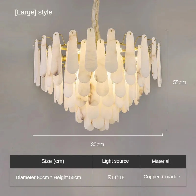 Luxuriöse Pendelleuchte aus Marmor und Kupfer im minimalistischen chinesischen Stil - vue 8 sur 8