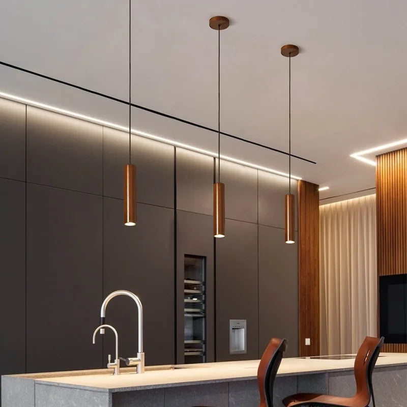Suspension LED grain de bois design nordique moderne - vue 3 sur 10