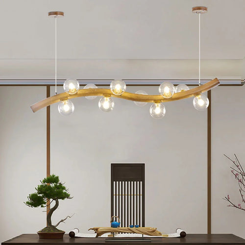 suspension luminaire en bois massif et verre simple