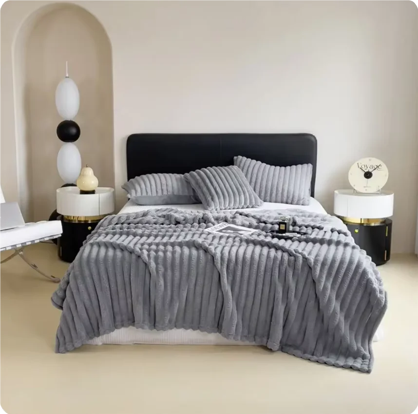 plaid épais doux style uni pour lit cocooning