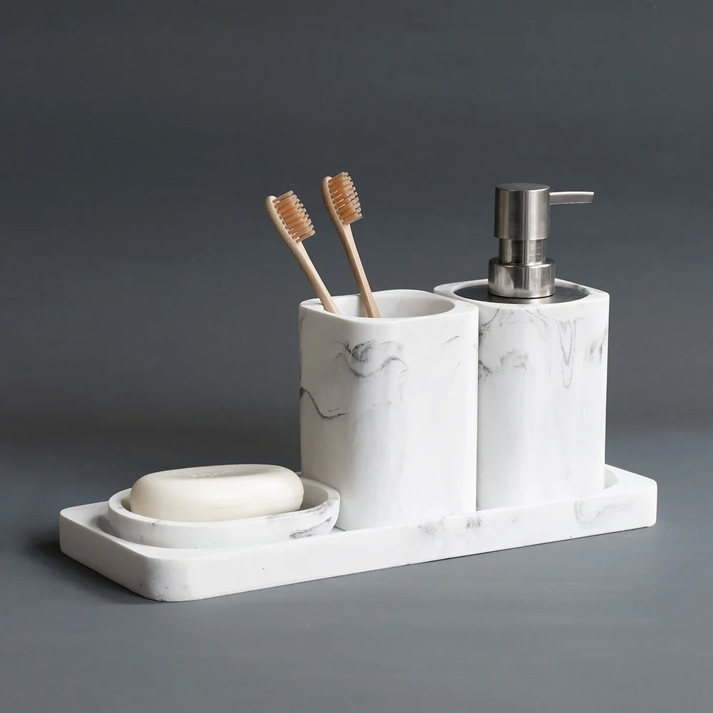 Ensemble d'accessoires en marbre blanc pour salle de bain