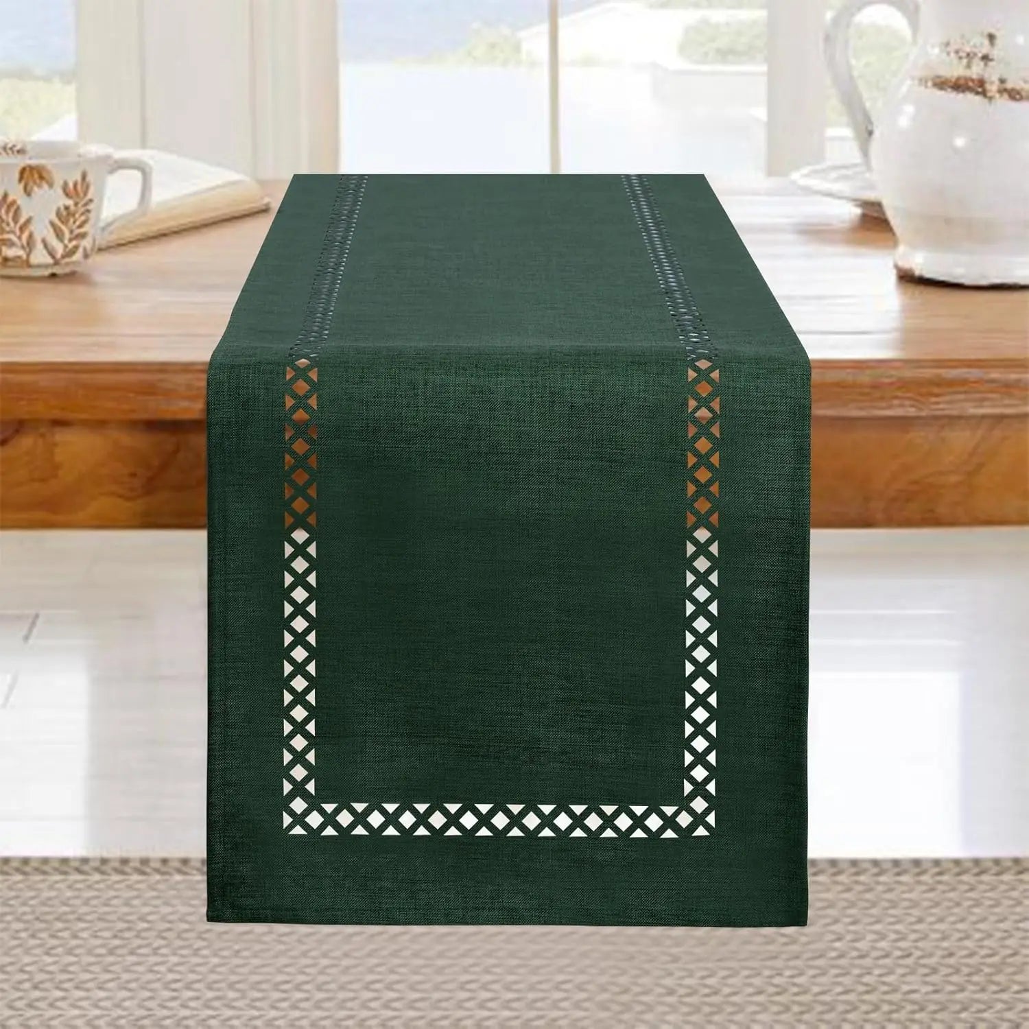 chemin de table lin ajoure style moderne repas - vue 8 sur 13
