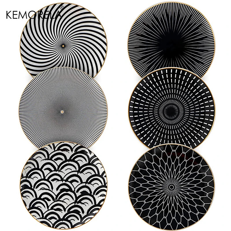 service de table géométrique 6 pièces assiettes céramique
