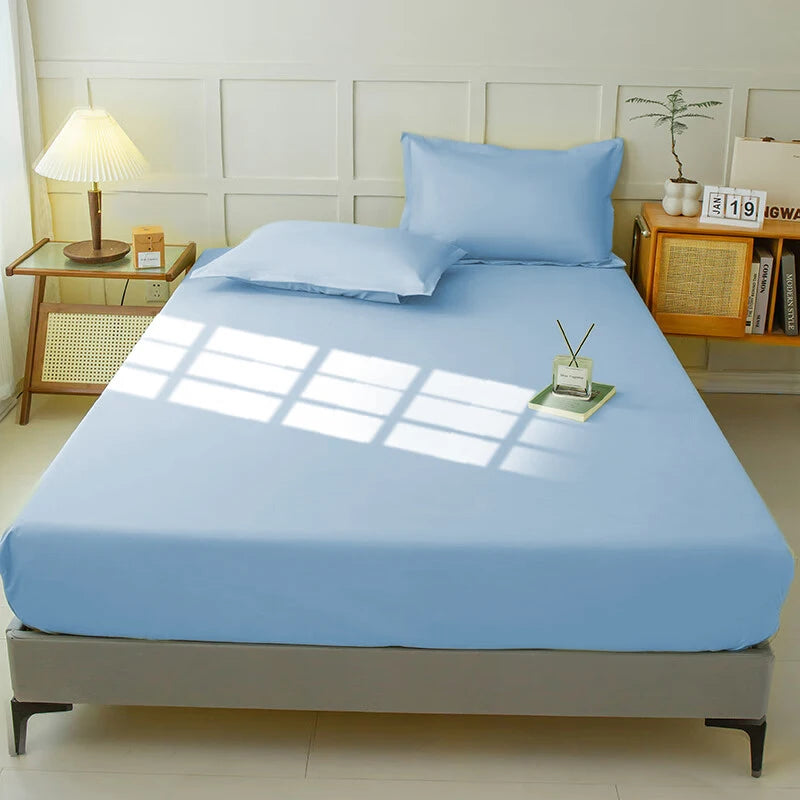 Waterproof Fitted Sheet Bedding Cover Bed Cloth Solid Color Mattress ,Soft Breathable Noiseless Bed Cover Deep Pocket Large size - vue 8 sur 14