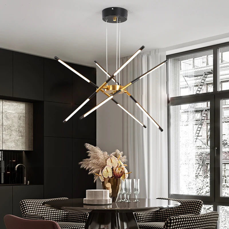 Lustre Nordique LED Lampe pour La Maison Salon Salle À Manger Cuisine Chambre Moderne Noir Or Loft Villa Luminaire Suspendu - vue 7 sur 10