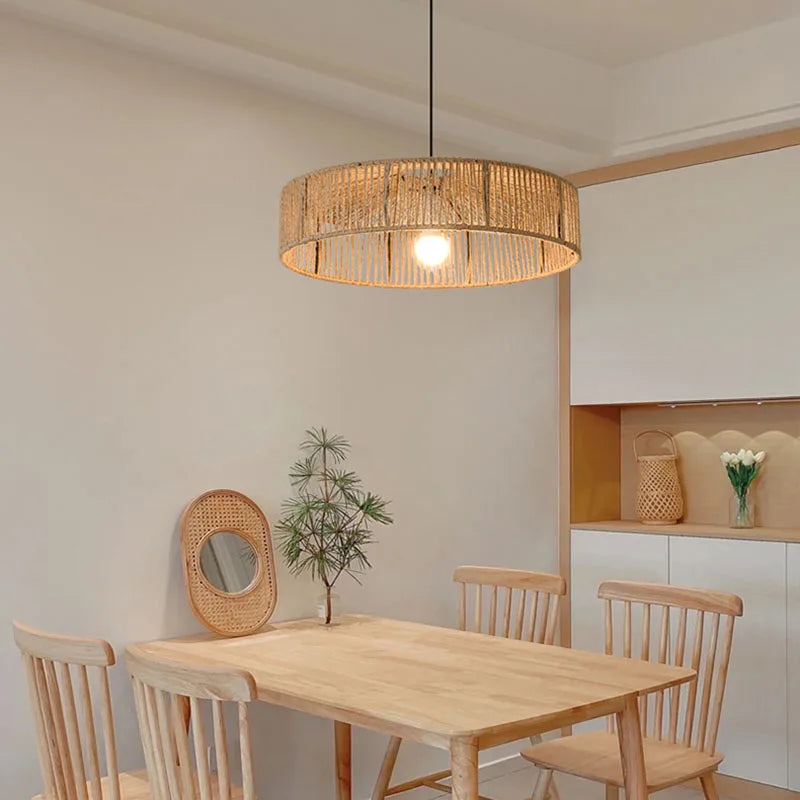 Pendelleuchte aus Rattan im asiatischen Stil mit dimmbarem Leuchtmittel und verstellbarem Kabel - vue 3 sur 8