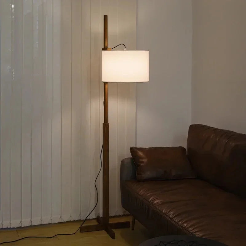 lampe de sol en bois massif abat-jour tissu nordique décoration intérieure - vue 5 sur 7