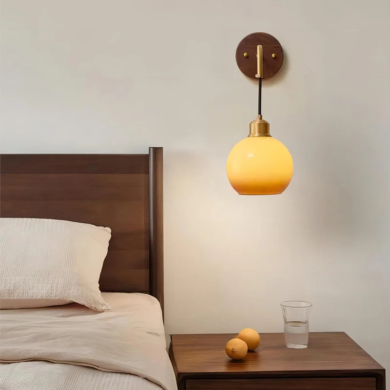 Walnut Wood Brass Gradient Glass Wall Light, Wall Sconce for Bedroom, Bedside, Living, Dining Room, Corridor aisle - vue 5 sur 7