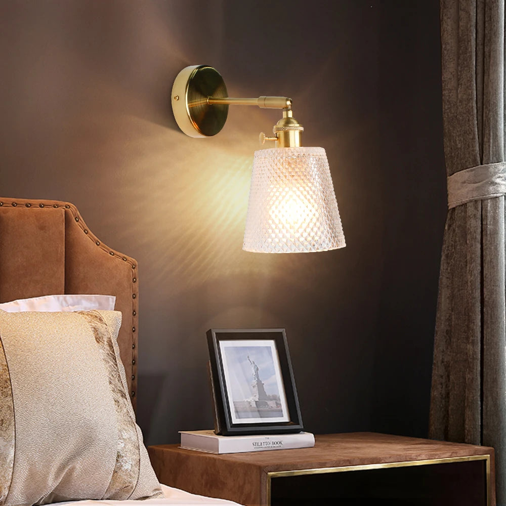 Moderne LED E27 verre applique murale cuivre applique décor à la maison interrupteur applique murale pour chambre costume pour 90-260V éclairage intérieur - vue 3 sur 9