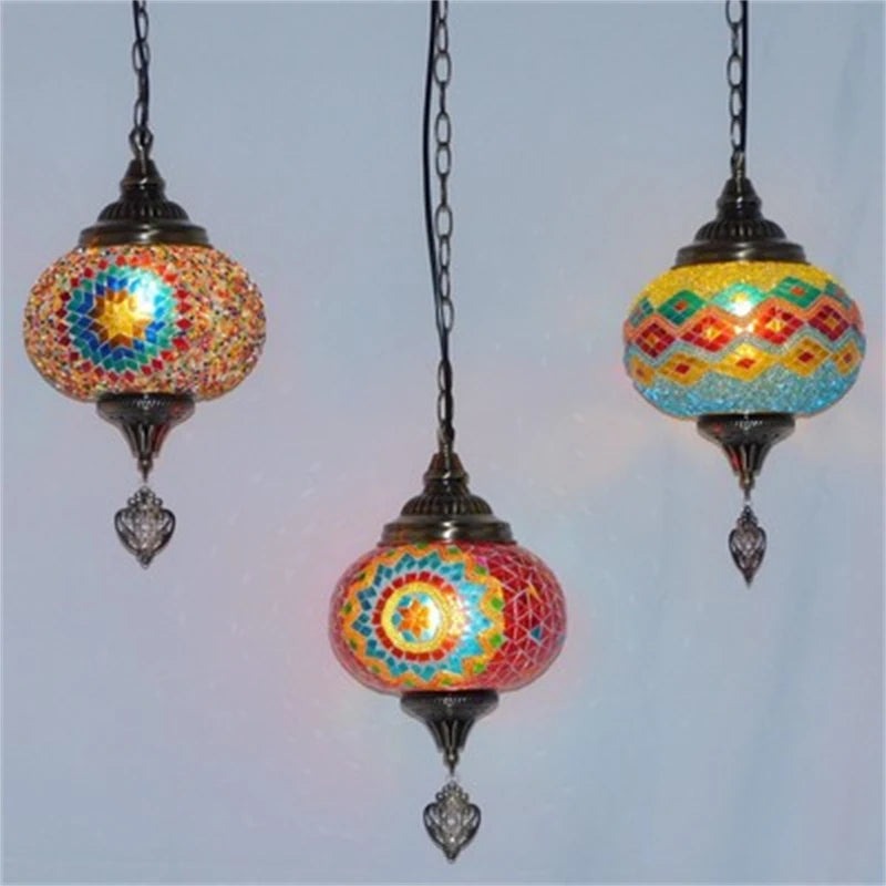 suspension vintage en verre teinté style bohème fait main en turquie - vue 2 sur 14
