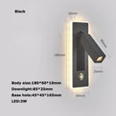 LED Brass Black Wall Lamp Wall Light Wall Sconce Wall Mounted Reading Light with Switch and USB Port, Rotatable For Bedroom