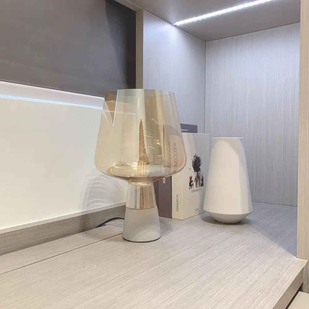lampe de table moderne en ciment et verre décoration nordique - vue 4 sur 6
