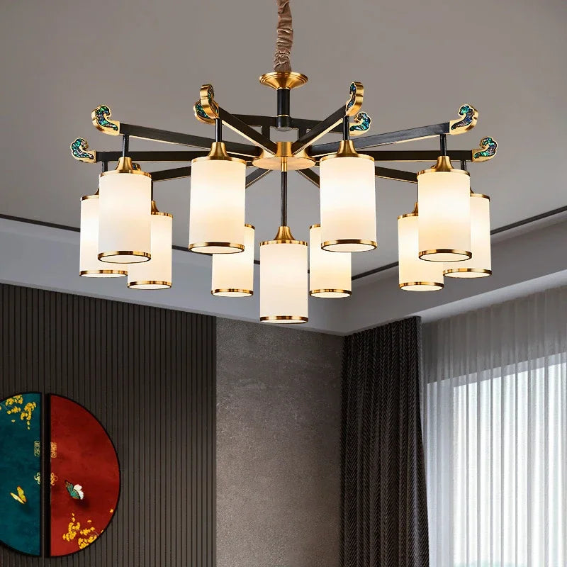 lustre chinois minimaliste en cuivre avec lumières led décor luxe