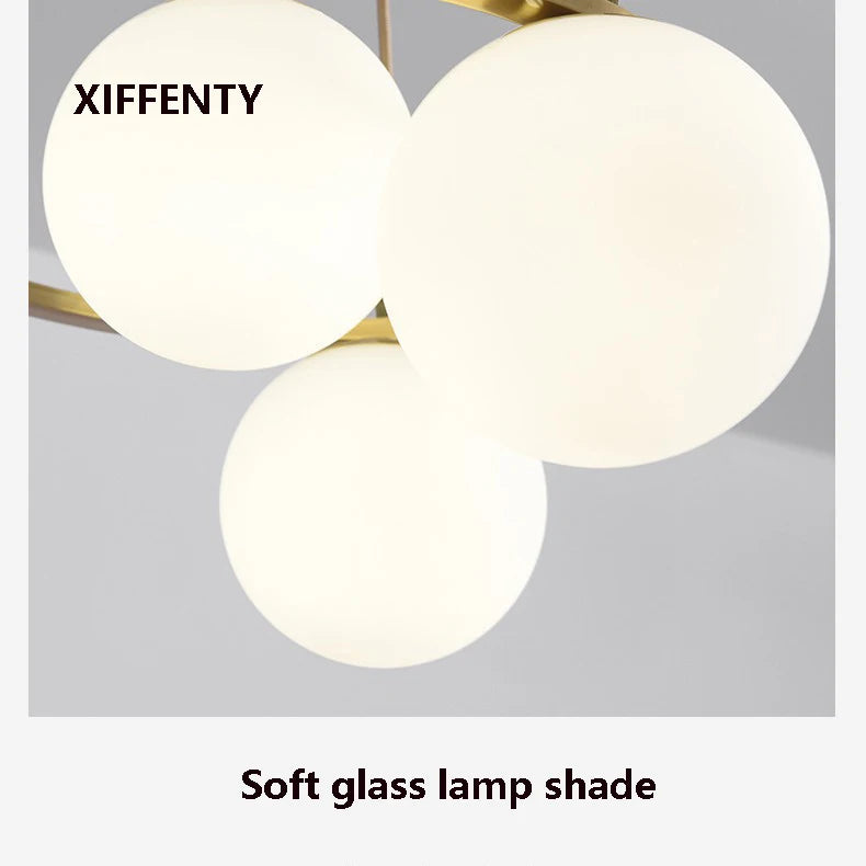 lustre 4 ampoules en verre et cuivre design nordique suspendu - vue 5 sur 6