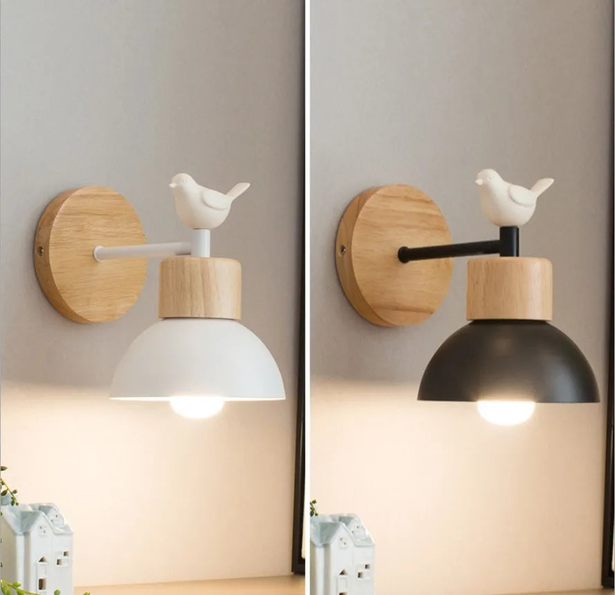 applique murale moderne en forme d'oiseau en bois et fer - vue 3 sur 14
