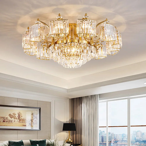 Moderner Kristall-Deckenleuchte in Gold mit LED-Beleuchtung in drei Farben - vue 2 sur 13