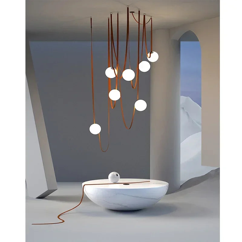 Modern minimalist flooring, villa belt, living room, dining room, interior decoration, chandelier