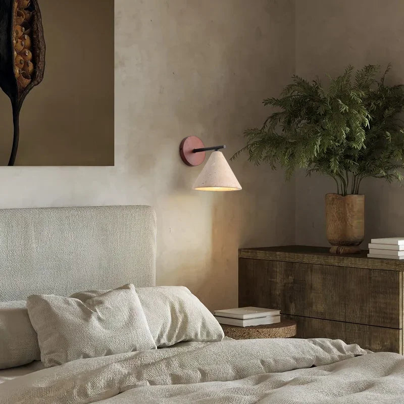 Natural Stone High Quality Wall Lamp Yellow Travertine Sconce Lights with Glass Ball for Bedroom - vue 4 sur 7