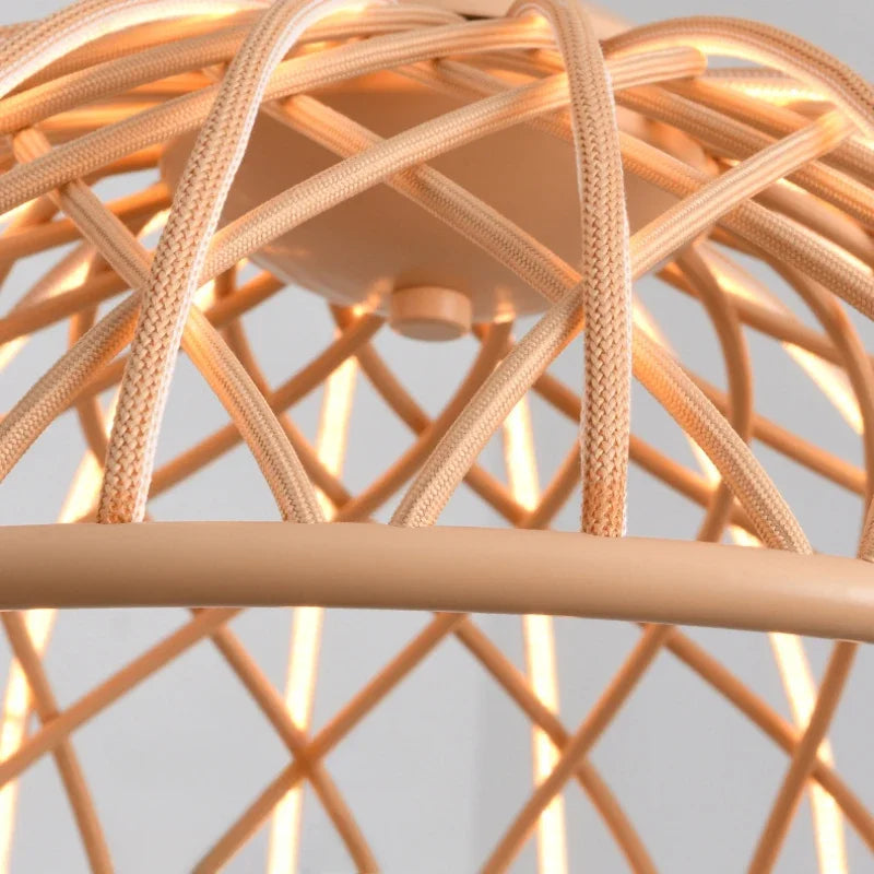 suspension moderne en corde tressée avec lumière led décorative - vue 5 sur 9