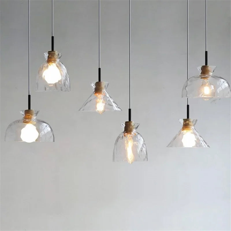 lustre moderne en bois et verre pour décoration nordique - vue 2 sur 9