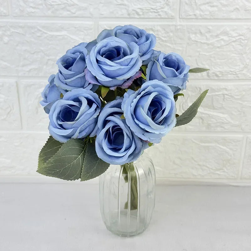 bouquet de 10 roses artificielles en soie décoratives pour événements - vue 5 sur 14