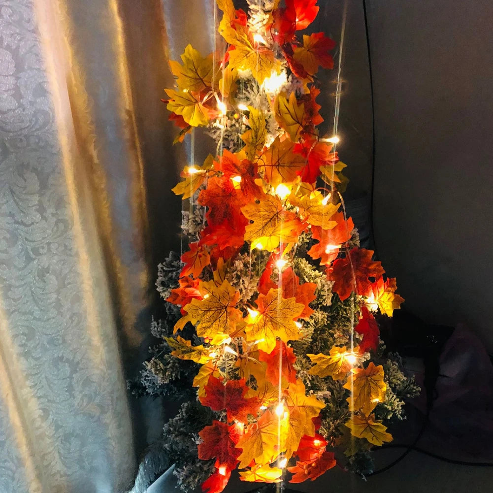 guirlande lumineuse feuilles dérable pour décorations automne hiver - vue 7 sur 8