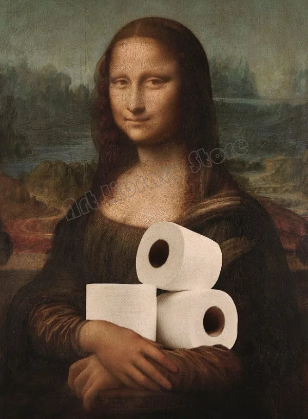 panneau de toilette vintage portrait de la mona lisa décor amusant