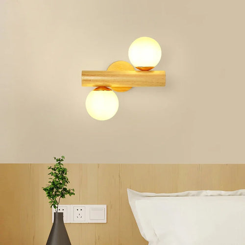 applique murale led nordique en verre et bois réglable moderne
