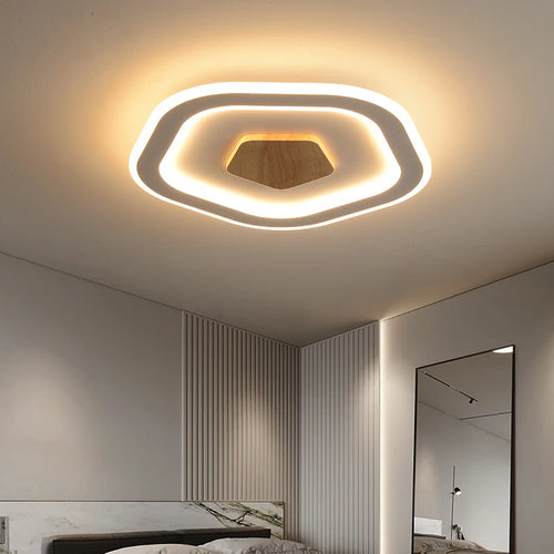 plafonnier led ultra-mince en bois massif style nordique moderne - vue 3 sur 12
