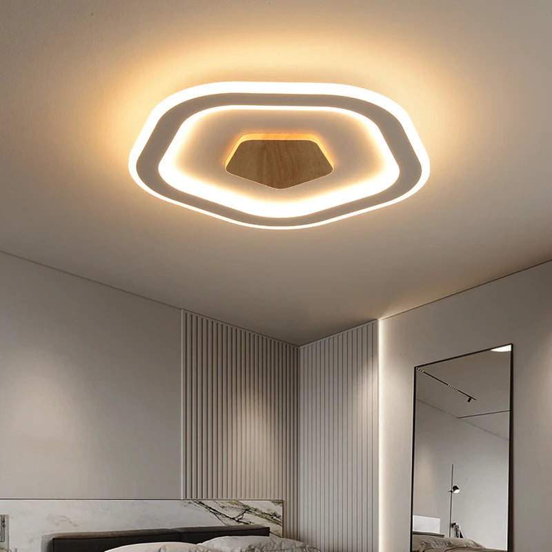 plafonnier led ultra-mince en bois massif style nordique moderne - vue 3 sur 12