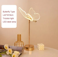 Lampe de table rétro or acrylique papillon LED lampe de bureau hôtel villa art décor LED lampe de table salon chevet LED veilleuses