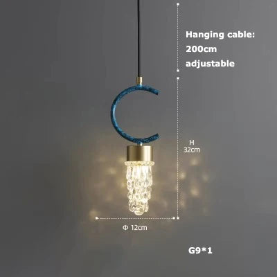 suspension en verre cristal art déco avec éclairage led - vue 22 sur 25