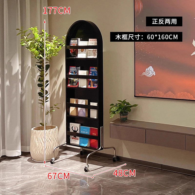 Adjustable solid wood full body mirror, magazine bookshelf mirror, floor standing retro with wheel fitting mirror - vue 6 sur 18