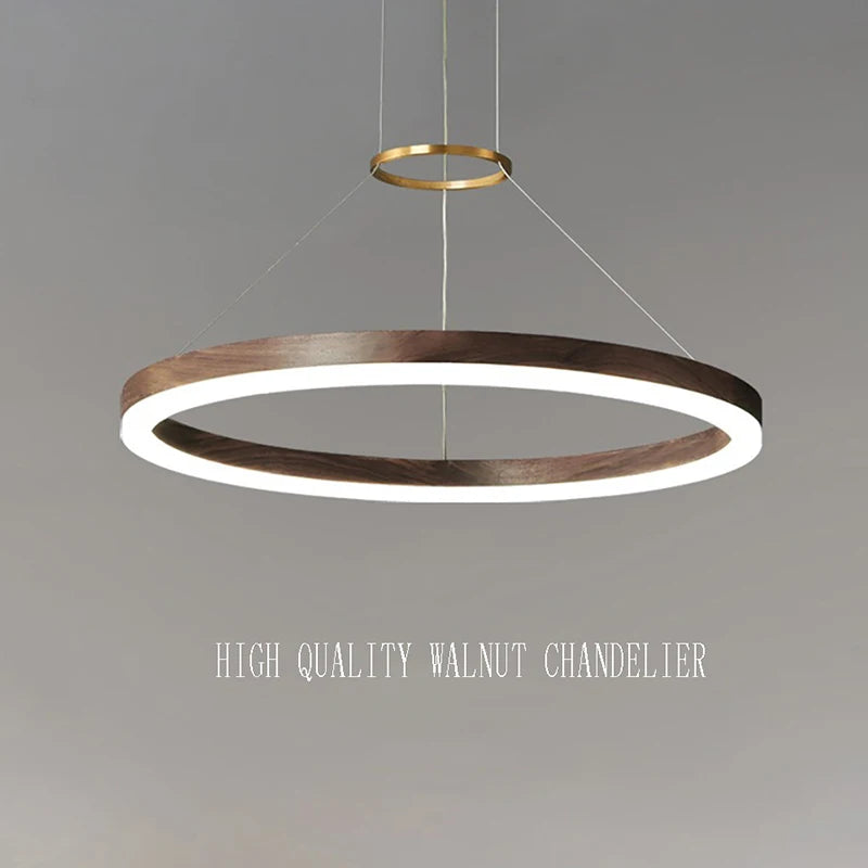 lustre Bois massif Led moderne noyer noir décoration maison - vue 6 sur 9