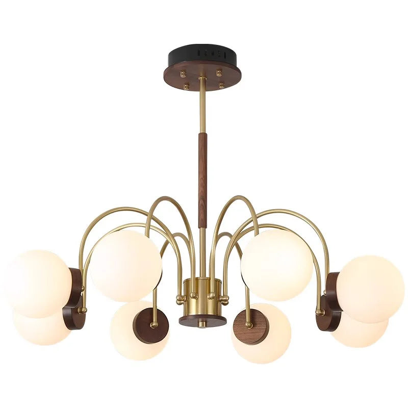 Walnut Wood chandelier lights, Wabi-sabi Modern style, Living Room lighting for Bedroom, Bedside, Living, Dining Room, Showcase - vue 7 sur 9