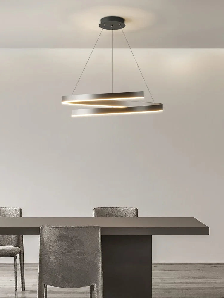 lustre à anneau simple moderne en fer doré avec éclairage LED intérieur - vue 4 sur 15