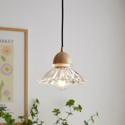Moderner nordischer LED-Kronleuchter aus Holz und Glas im japanischen Stil - vue 4 sur 10
