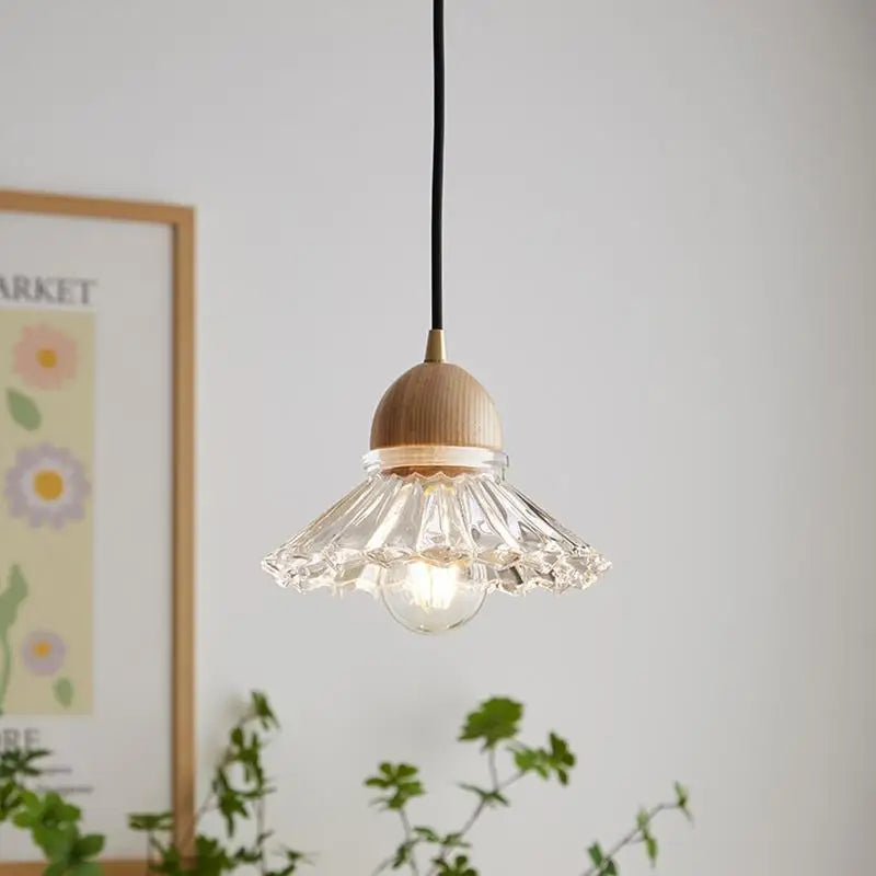 Moderner nordischer LED-Kronleuchter aus Holz und Glas im japanischen Stil - vue 3 sur 10