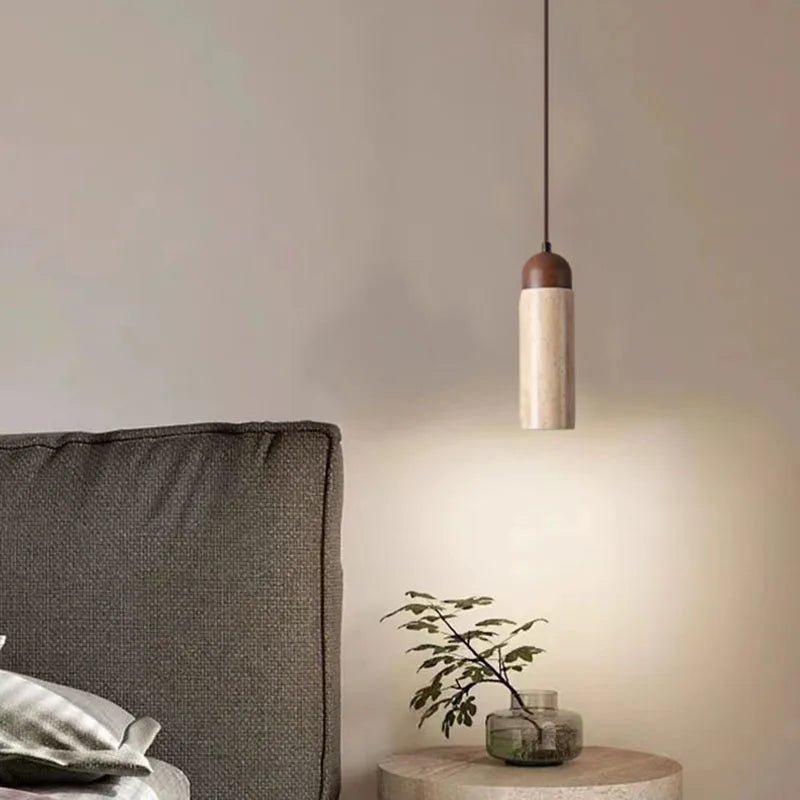 lampe suspendue décorative en bois et pierre naturelle pour restaurant ou café - vue 5 sur 11