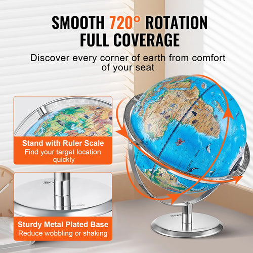 VEVOR Educational Globe 10in/254mm Interactive AR World Globe LED Night Lighting,  AR APP Compatible with Android or iOS Devices - vue 7 sur 7