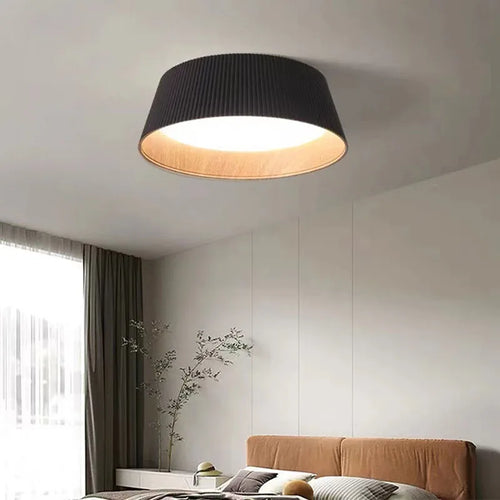 Minimalistische plissierte Pendelleuchte aus Holz für die Innendekoration - vue 6 sur 10
