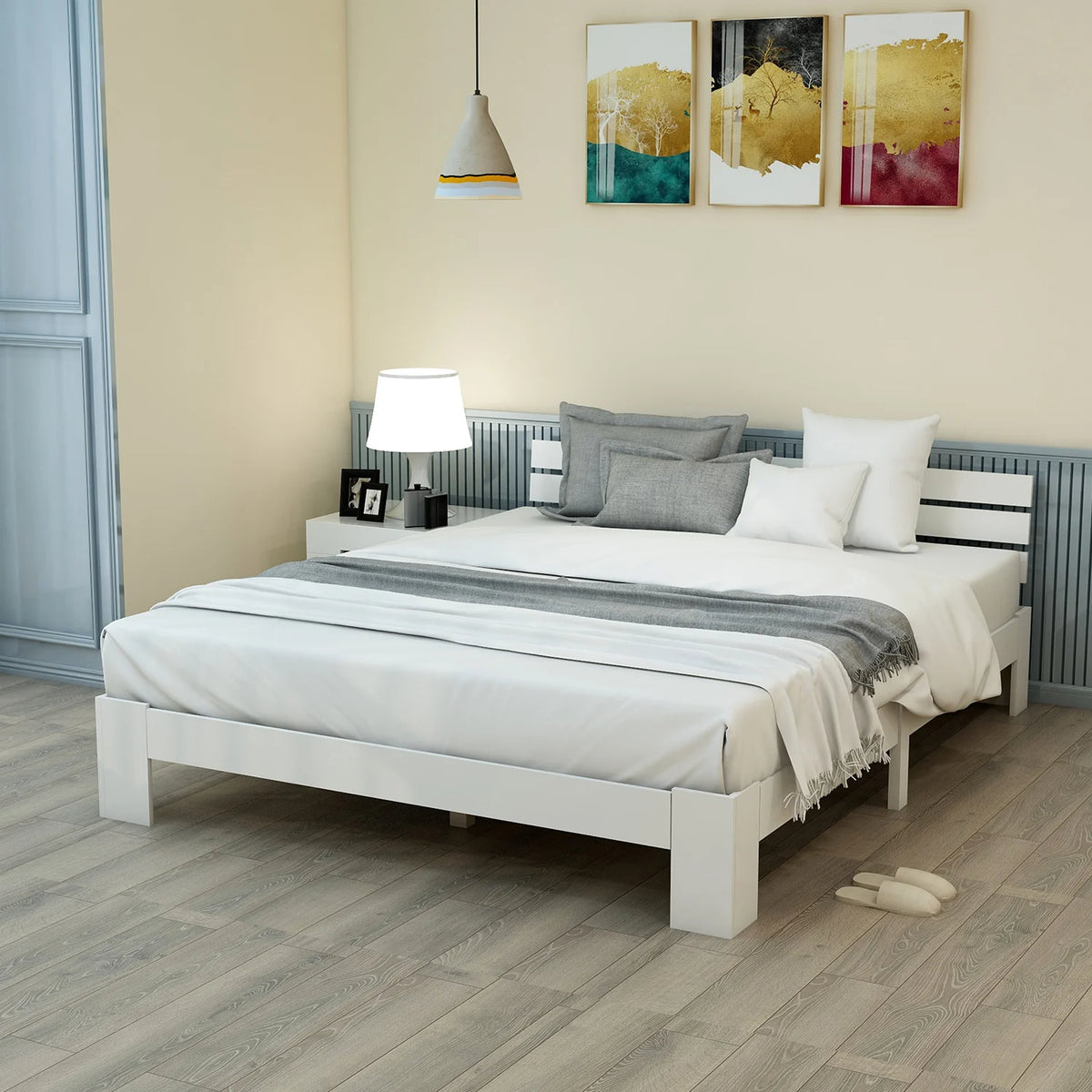 EU STOCK Wooden bed Double bed, headboard, slatted grille -200 x 140cm solid wood FSC Solid wood double bed