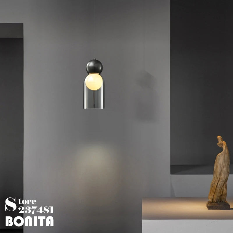 suspension en verre transparent avec tête en cuivre décorative - vue 6 sur 10