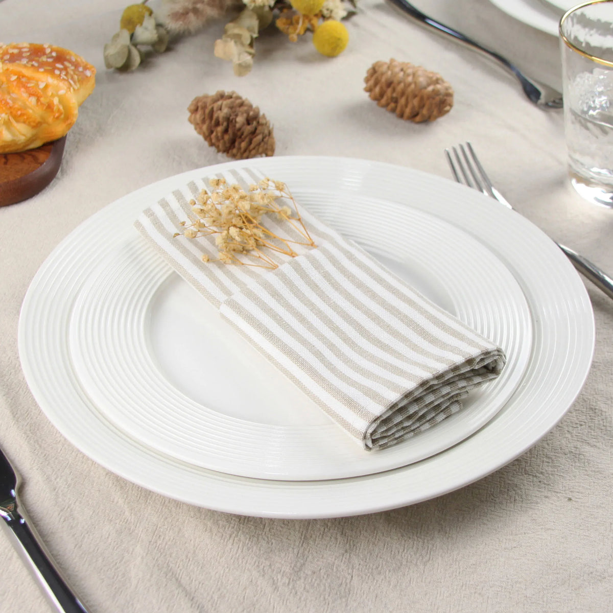 Serviette de table lot 12 lin coton style europe - vue 4 sur 7