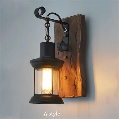 applique murale vintage en bois avec abat-jour en verre et métal - vue 14 sur 16